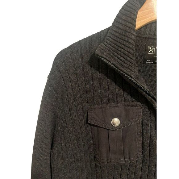 MARC Ecko Mens Gray Ribbed Quarter Zip Pull Over Sweater, Mens Size Large - Picture 2 of 8